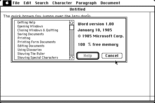 Microsoft Word 1.0 for Mac About Dialog (1985)